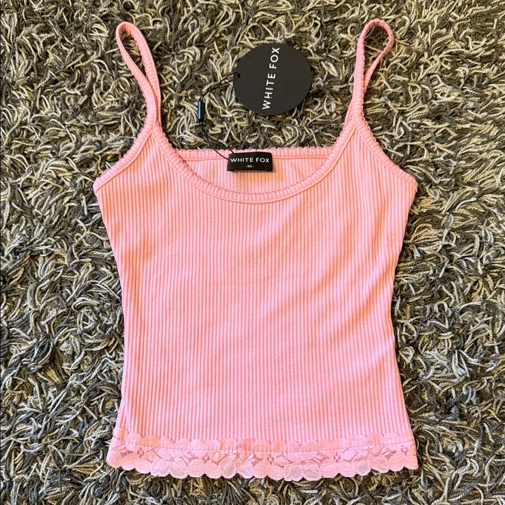 White Fox Pink Ribbed Tank Top